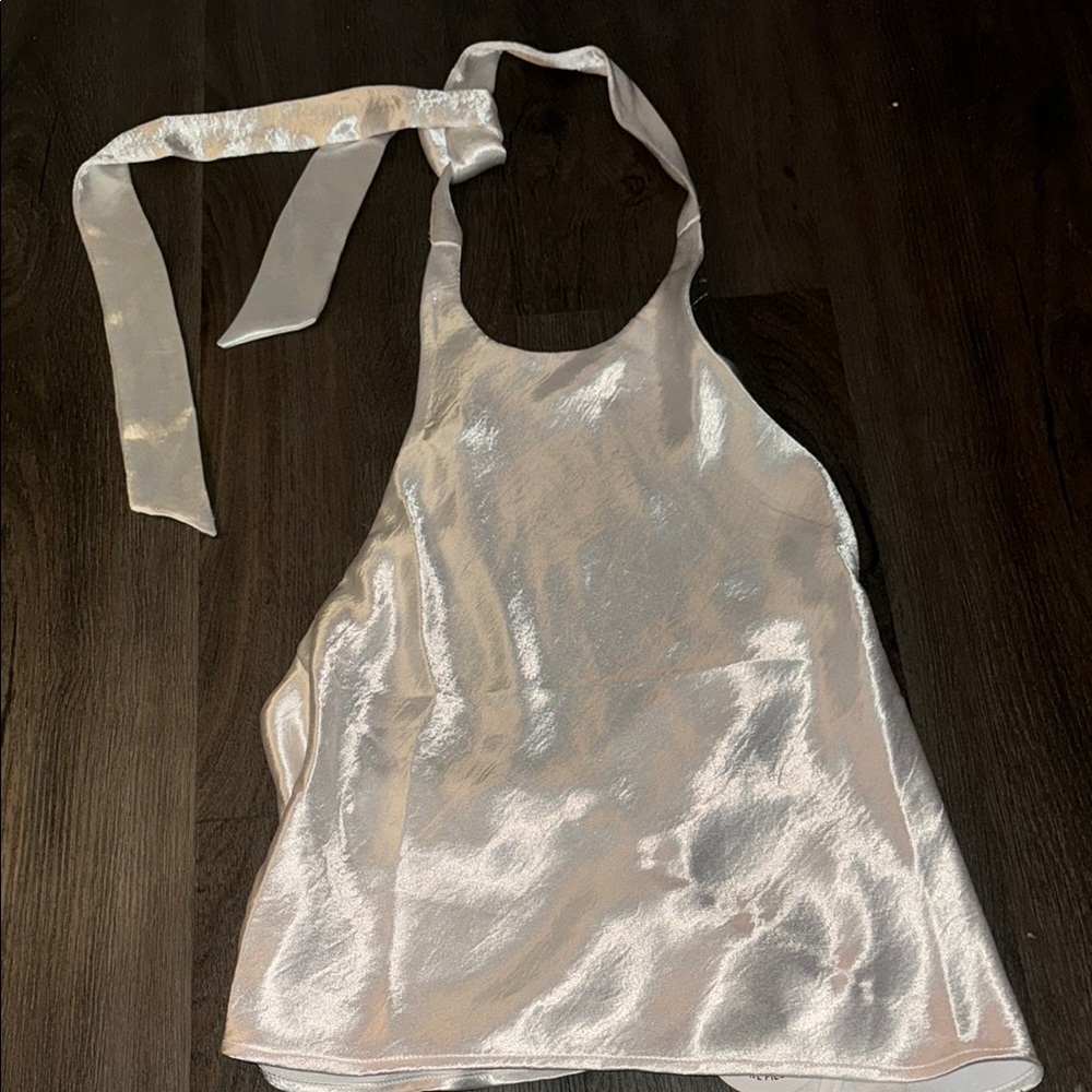 Silver Satin Halter Top
